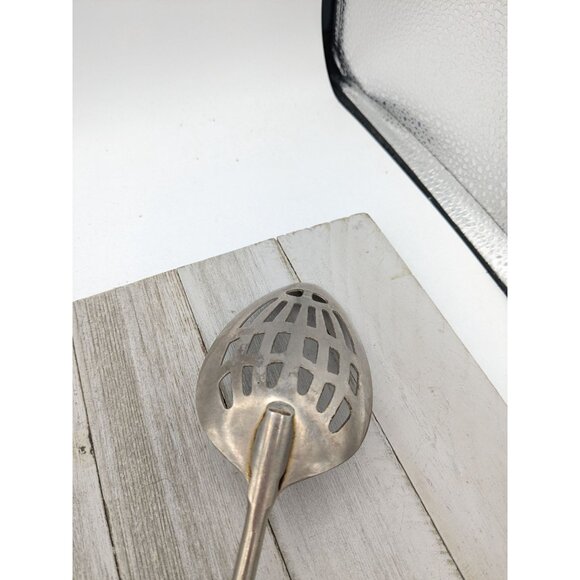 Vintage A&J Slotted Serving Chromium Plated Spoon Wood Handle 12" - Picture 5 of 8